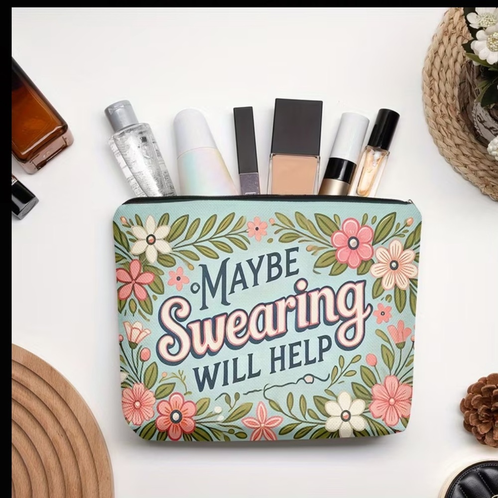 Floral Cosmetic Bag with Fun Quote Maybe Sweating Will Help 3 pack